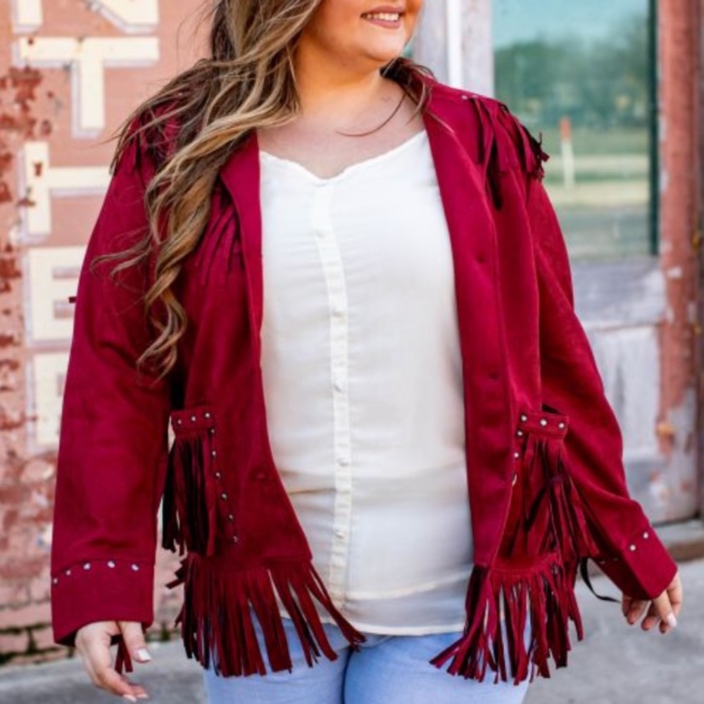 Fringe & Stud Detail Vegan Suede Jacket